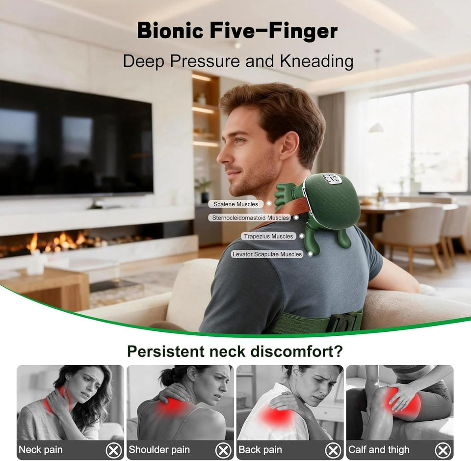 Portable Shoulder and Neck Massager with Soothing Heat – Deep Tissue Electric Massager for Pain & Stress Relief, Cordless Lightweight Design with One-Button Operation