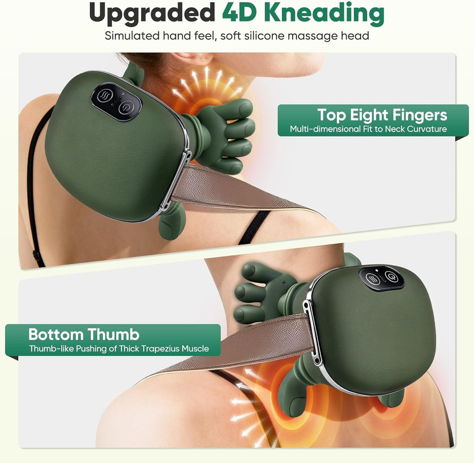 Portable Shoulder and Neck Massager with Soothing Heat – Deep Tissue Electric Massager for Pain & Stress Relief, Cordless Lightweight Design with One-Button Operation