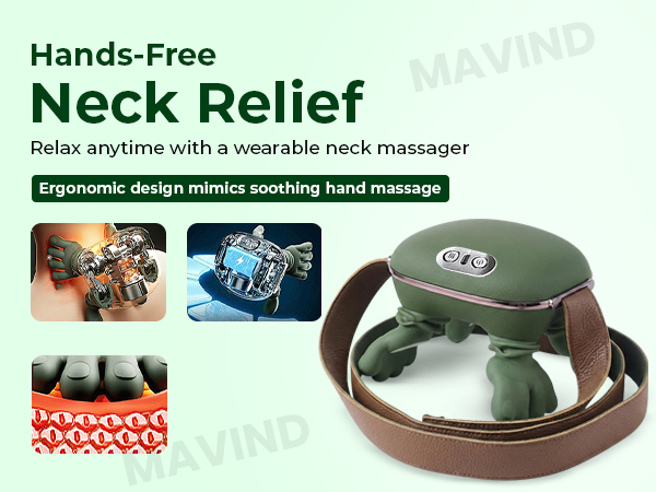 Portable Shoulder and Neck Massager with Soothing Heat – Deep Tissue Electric Massager for Pain & Stress Relief, Cordless Lightweight Design with One-Button Operation
